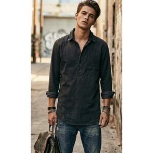 NWT One Teaspoon Black Metal Denim Pull On Shirt Mens Size S Distressed Grunge